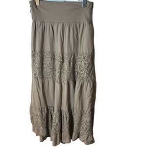 Italian lace tan coloured maxi skirt size XL boho coastal cowgirl